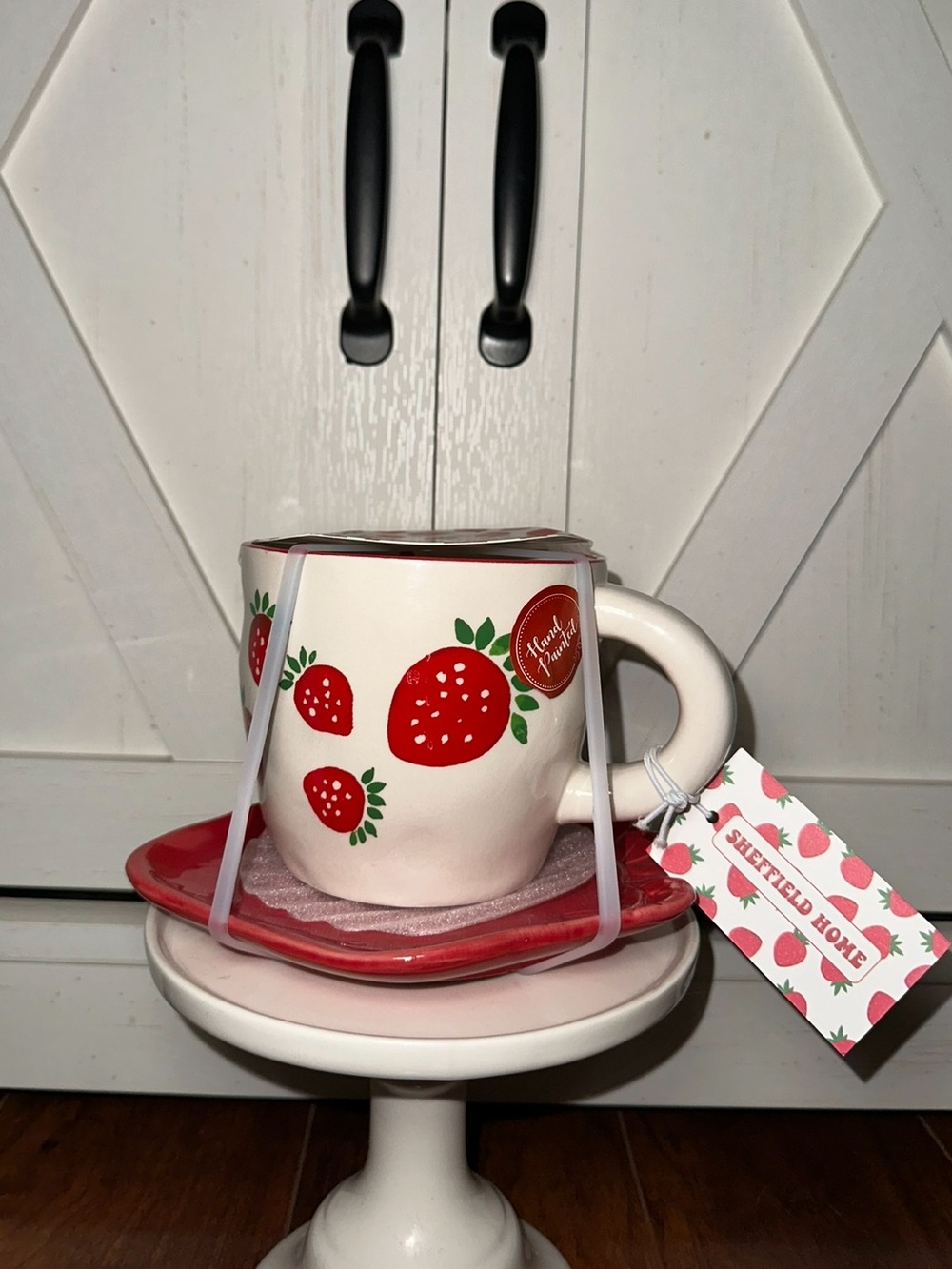 Sheffield Home Red & White Strawberry Mug with Red Saucer